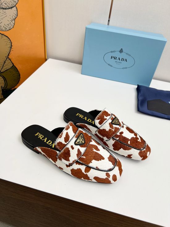 Prada Cow Print Leather Classic Dress Shoes with Emblem