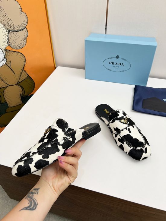 Prada Cow Print Leather Classic Dress Shoes with Emblem