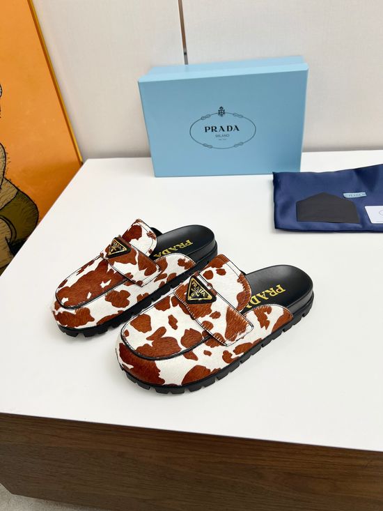 Prada Cow Print Leather Comfortable Casual Daily Shoes
