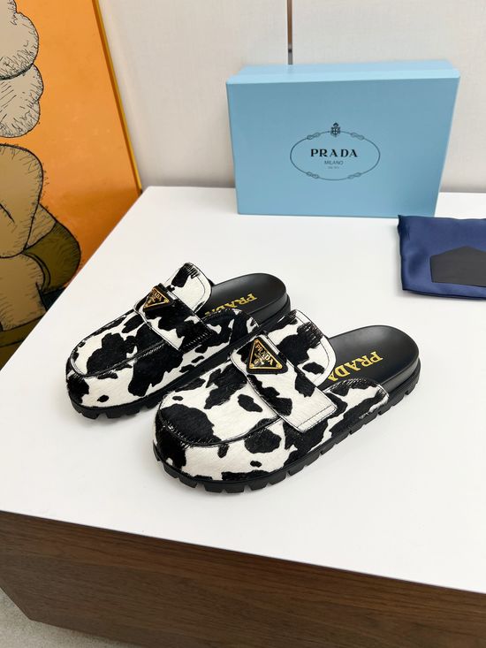 Prada Cow Print Leather Comfortable Casual Daily Shoes