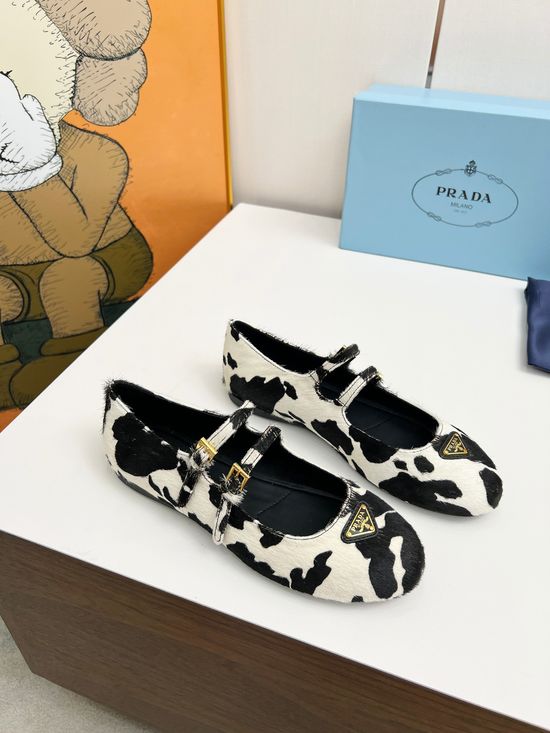 Prada Cow Print Leather Vintage Style Dress Loafers