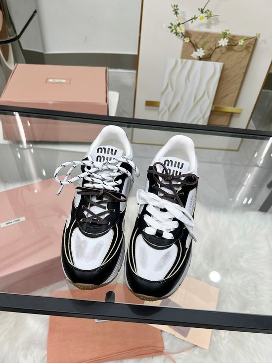 Miu Miu Vintage Leather Chunky Sneakers Soft Height Boosting Comfort Shoes