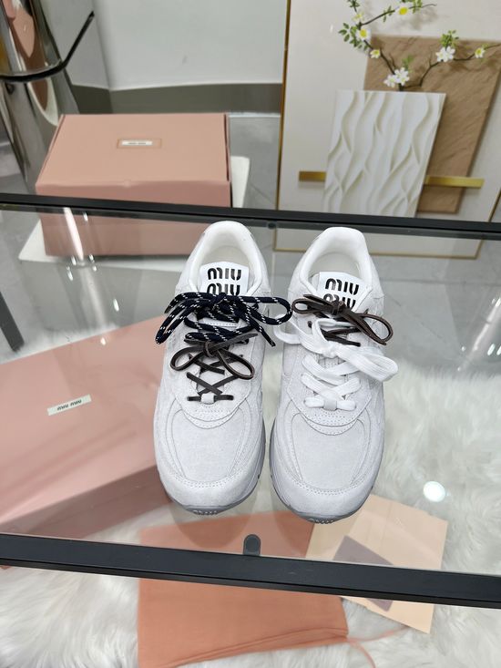 Miu Miu Vintage Leather Chunky Sneakers Soft Height Boosting Comfort Shoes
