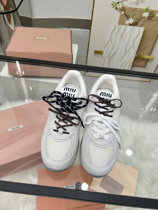 Miu Miu Vintage Leather Chunky Sneakers Soft Height Boosting Comfort Shoes