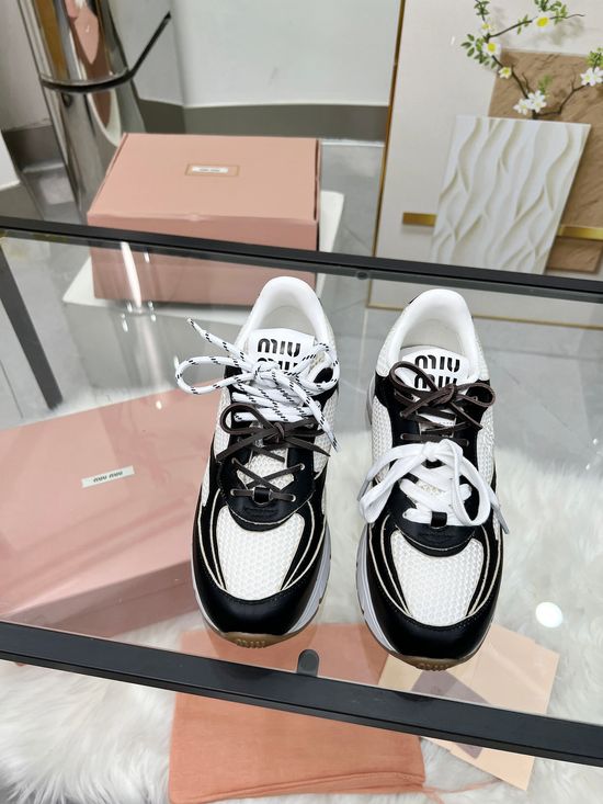Miu Miu Vintage Leather Chunky Sneakers Soft Height Boosting Comfort Shoes