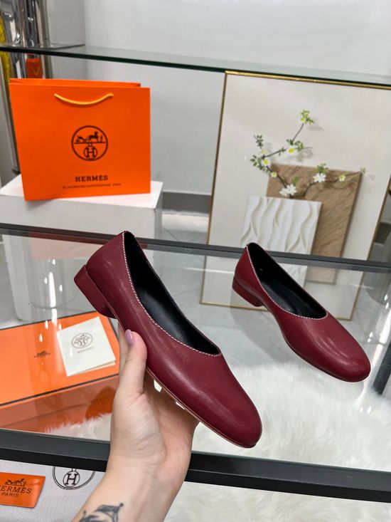 Hermes Soft Oiled Leather Flats with Genuine Leather Outsole