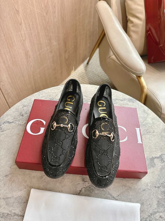 Gucci Black Classic Square Toe Comfortable Flats