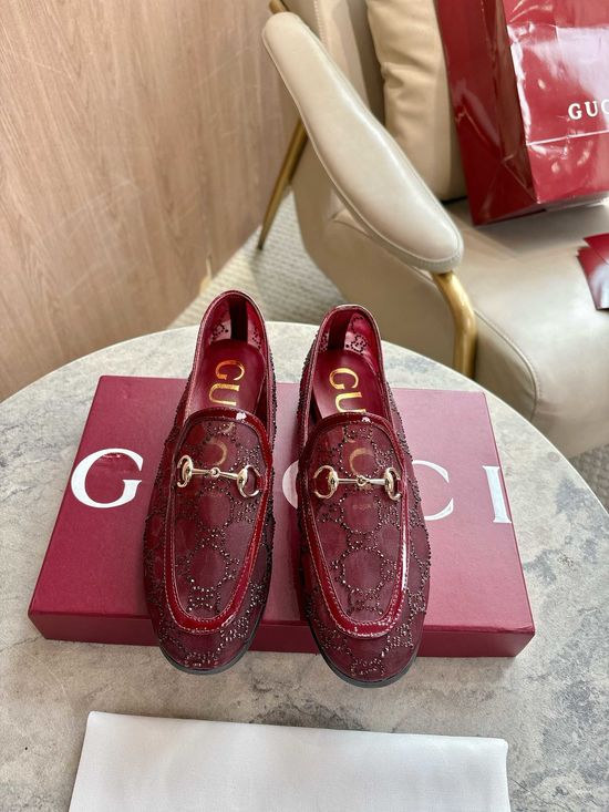 Gucci Burgundy Classic Square Toe Comfortable Flats