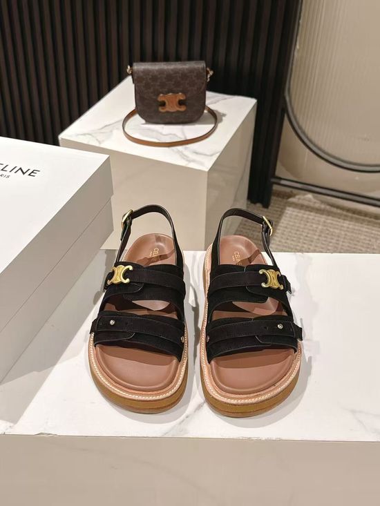 Celine Vintage Retro Leather Sandals Slip On Casual Footwear