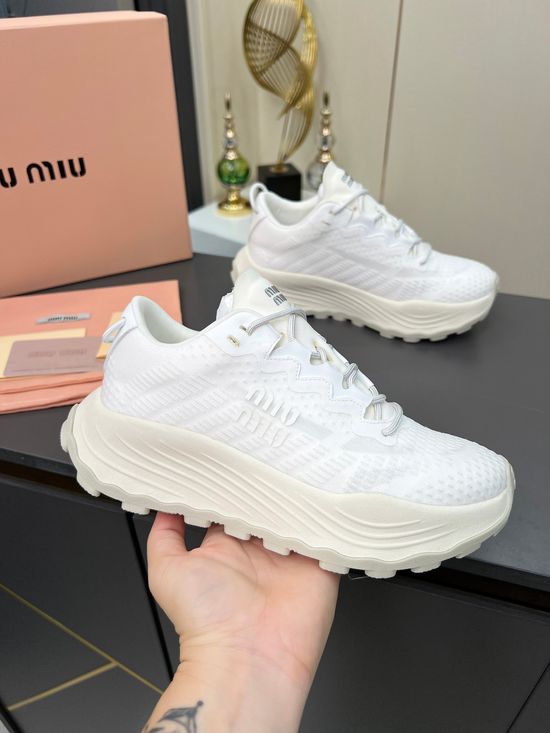 Miu Miu Breathable Knit Platform Sneakers With Logo Detail Lightweight Sole