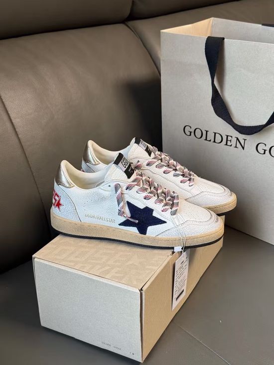 Golden Goose Premium Distressed Casual Sneakers With Blue Star Accent