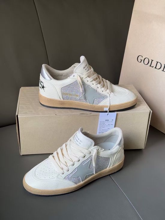 Golden Goose Distressed Casual Sneakers with Silver Heel and Grey Star