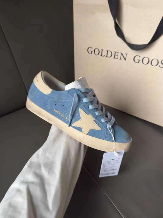Golden Goose Blue Beige Star Vintage Distressed Leather Casual Shoes