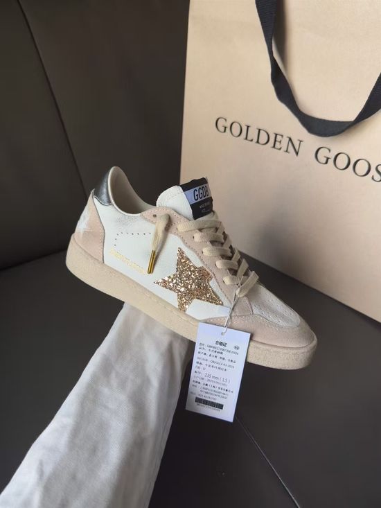 Golden Goose Distressed Casual Sneakers with Silver Heel and Gold Star