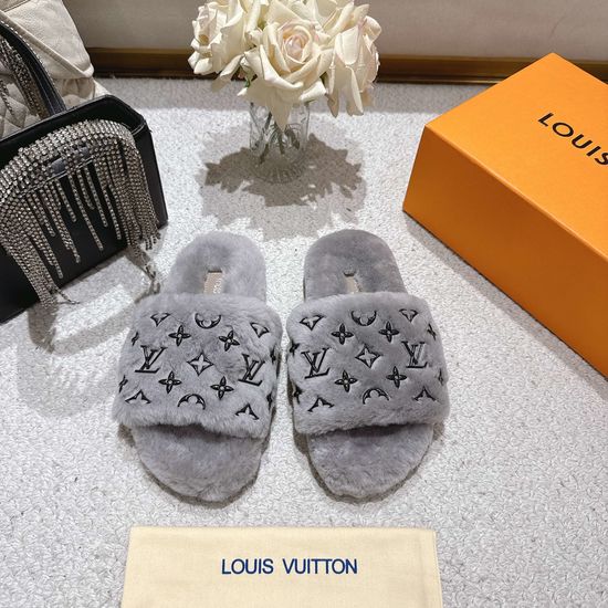 Louis Vuitton Warm Wool Lined Slippers Non Slip Soft Comfortable