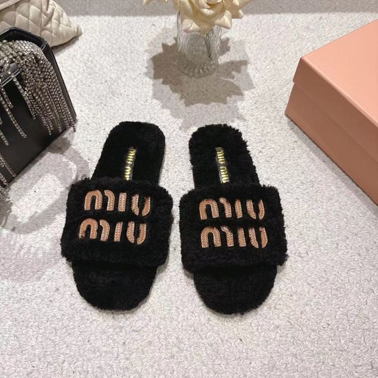 Miu Miu Lamb Wool Simple Style Anti-slip Casual Slippers