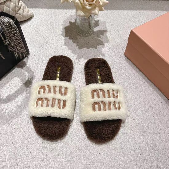 Miu Miu Lamb Wool Simple Style Anti-slip Casual Slippers