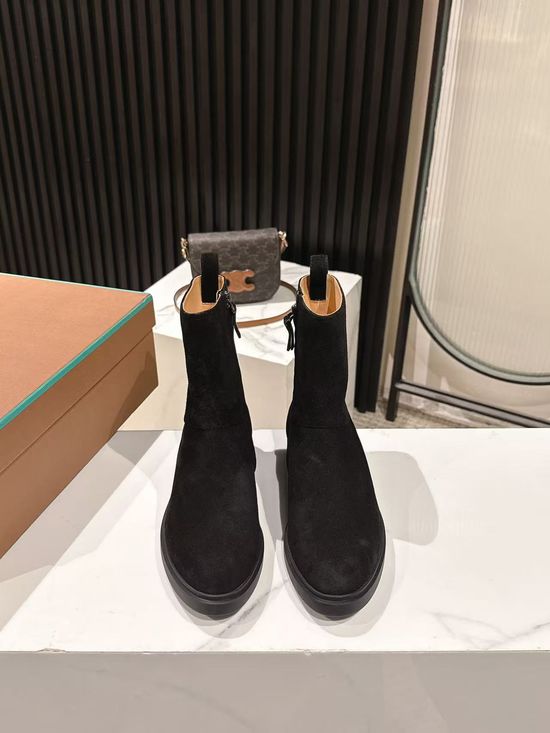 Loro Piana Minimalist Side Zip Leather Short Boots
