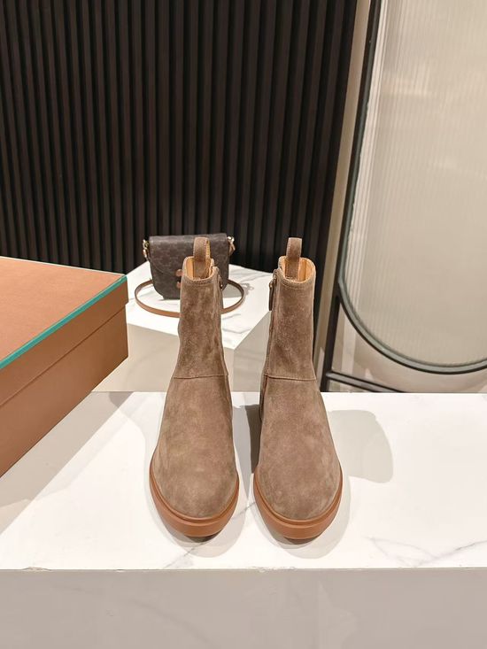 Loro Piana Minimalist Side Zip Leather Short Boots