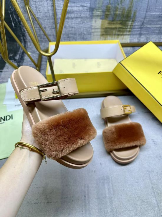 Fendi Dual Strap Soft Leather Flat Slides with Patterned Strap
