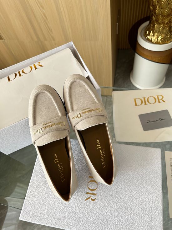 Christian Dior Classic Loafer Shoes with Decorative Buckle Leather Lining