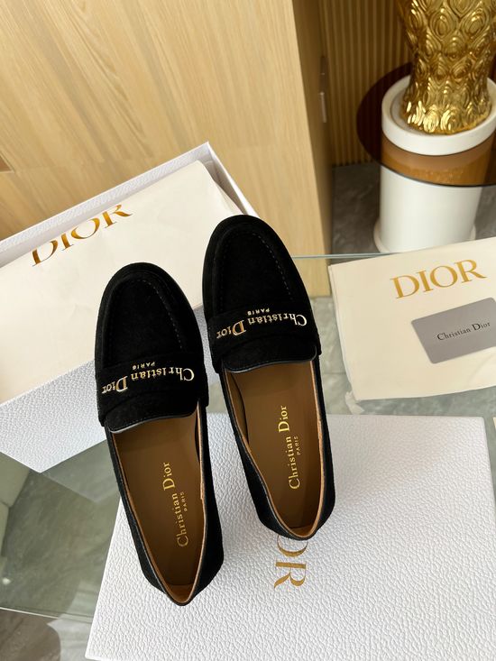 Christian Dior Classic Loafer Shoes with Decorative Buckle Leather Lining