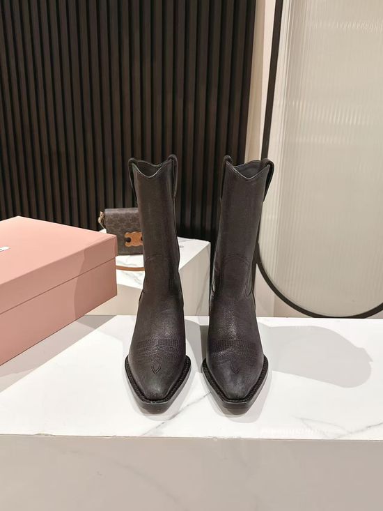 Miu Miu Soft Genuine Leather Cowboy Boots Comfortable Fit