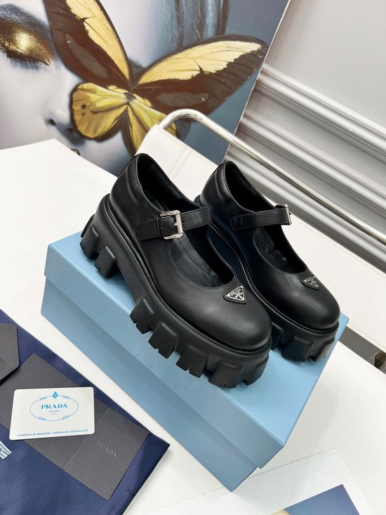 Prada Platform Leather Mary Janes Non Slip Sole
