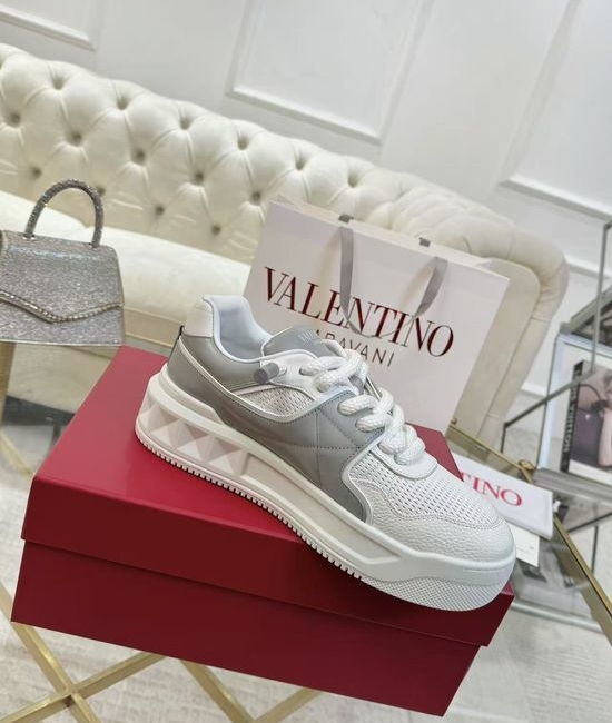 Valentino Classic Stitched Leather Thick Sole Casual Sneakers