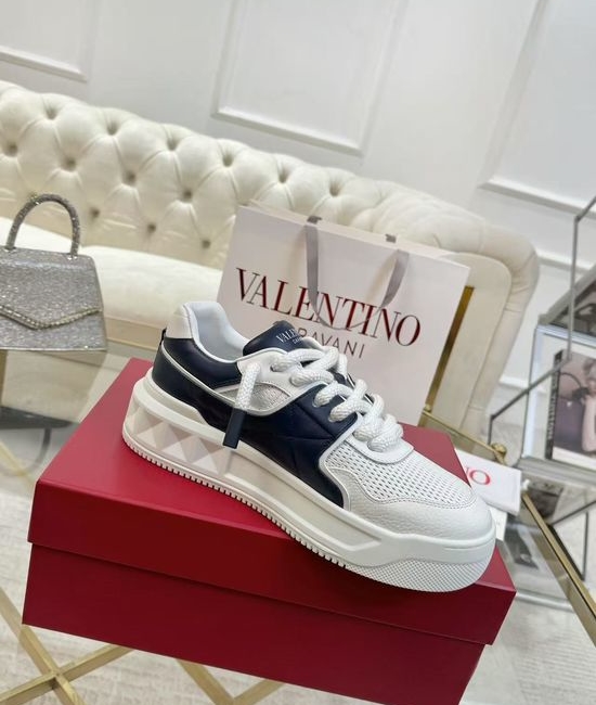 Valentino Classic Stitched Leather Thick Sole Casual Sneakers