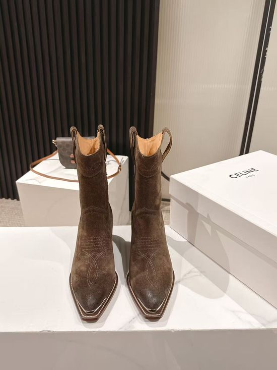 Celine Vintage Logo Decor Runway Style Ankle Boots