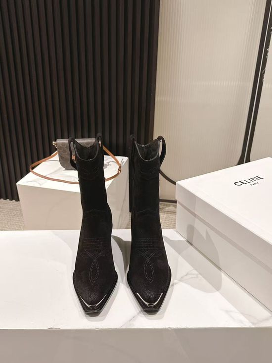 Celine Vintage Logo Decor Runway Style Ankle Boots