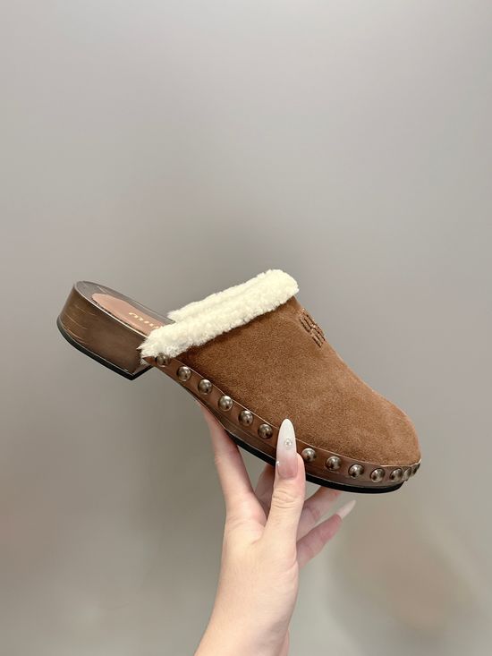 Miu Miu Cozy Half-Pack Wool Slippers with Retro Charm