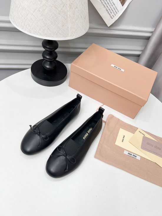 Miu Miu Soft Bowknot Mary Jane Leather Comfort Flats