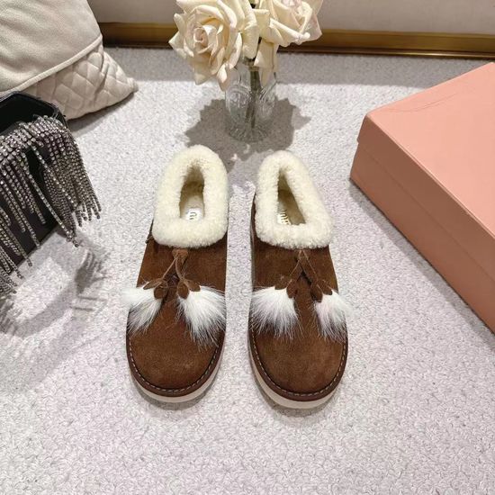 Miu Miu Shearling Lined Slip On Ankle Snow Boots with Non Slip Sole
