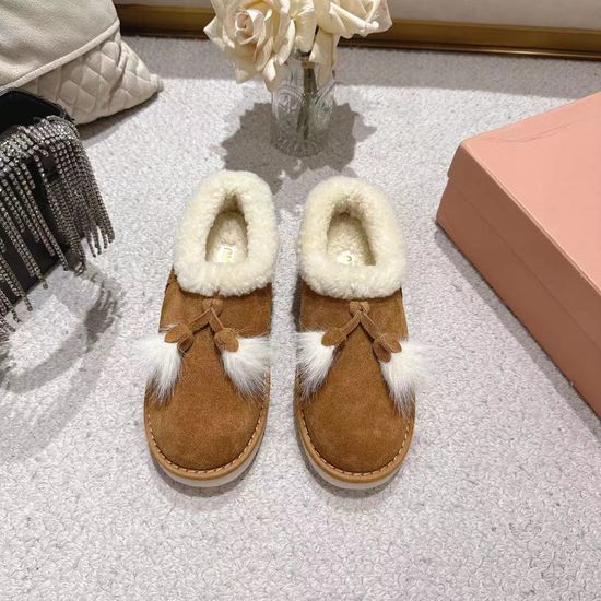 Miu Miu Shearling Lined Slip On Ankle Snow Boots with Non Slip Sole