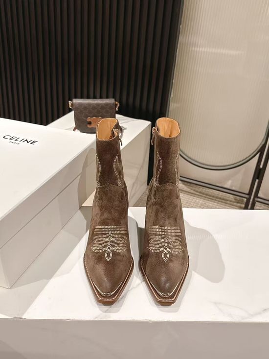 Celine Vintage Logo Decor Ankle Boots with Thick Leather Sole