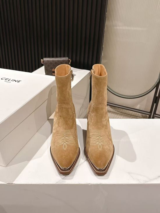Celine Vintage Logo Decor Ankle Boots with Thick Leather Sole