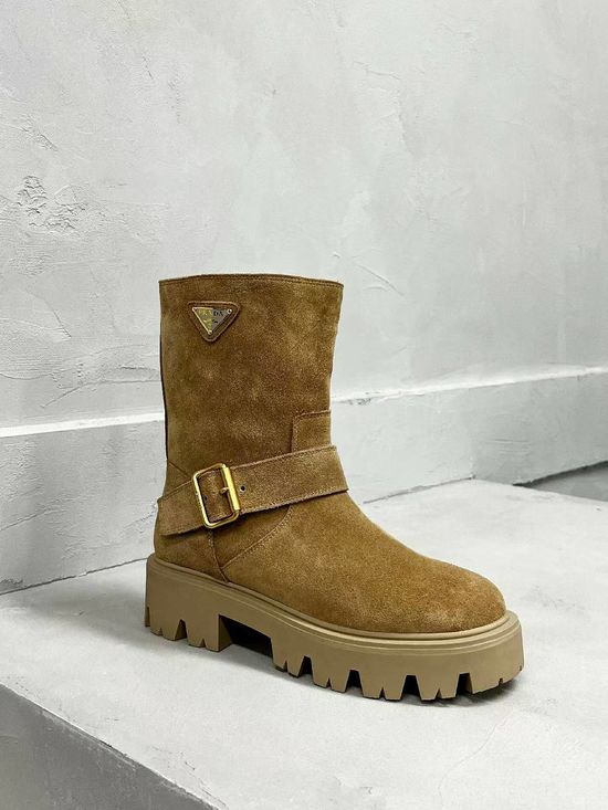 Prada Classic Logo Leather Warm Slim Fit Fashion Ankle Boots