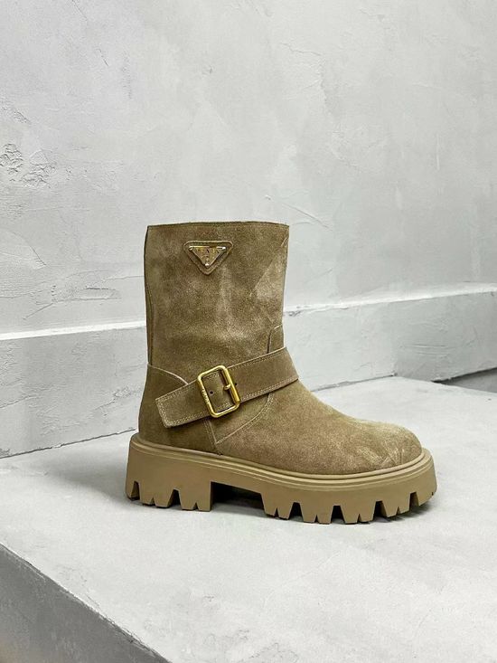 Prada Classic Logo Leather Warm Slim Fit Fashion Ankle Boots