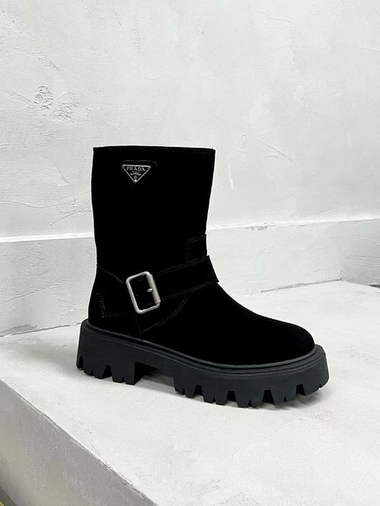 Prada Classic Logo Leather Warm Slim Fit Fashion Ankle Boots