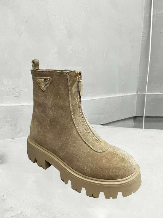 Prada Classic Logo Leather Warm Slim Fit Fashion Ankle Boots