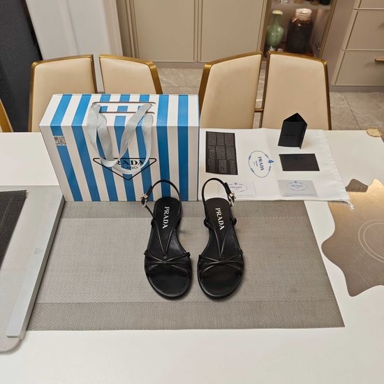 Prada Handcrafted Crisscross Strap Square Toe Leather Sandals