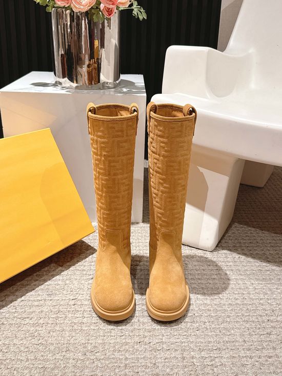 Fendi Suede Embossed Chunky Heel Ankle Boots