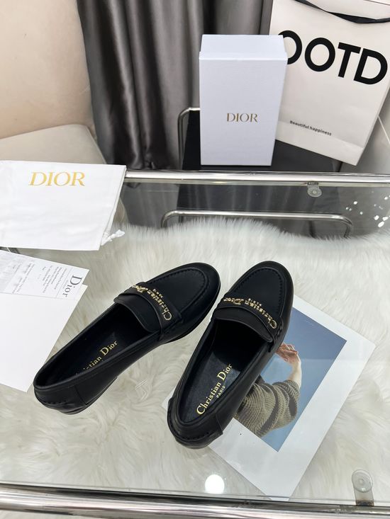 Christian Dior Classic Loafer Shoes with Decorative Buckle Leather Lining