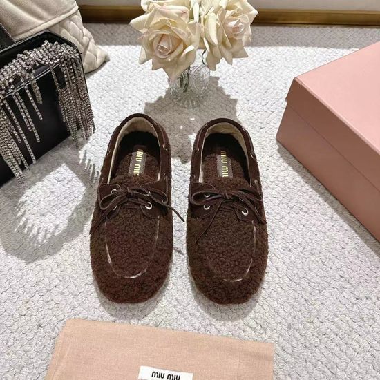 Miu Miu Bow Decor Fuzzy Loafers Comfortable Non Slip Sole