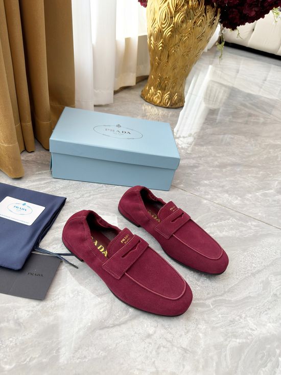 Prada Elastic Trim Slip-on Loafers Comfortable Casual Leather Shoes