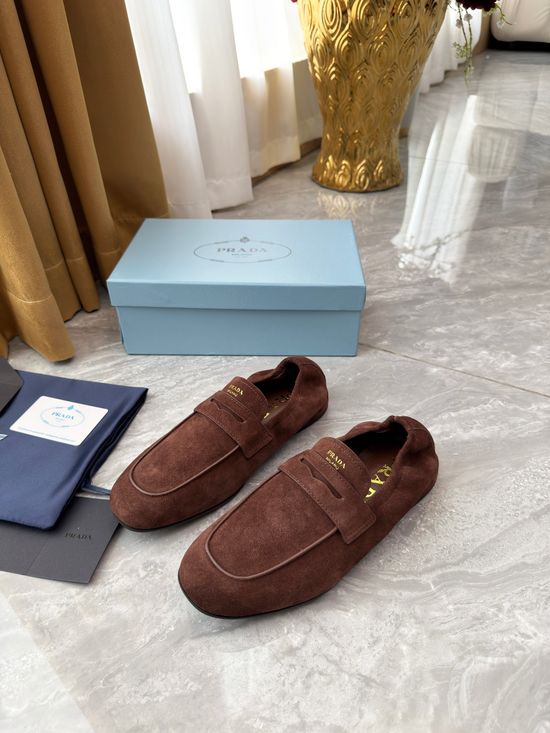 Prada Elastic Trim Slip-on Loafers Comfortable Casual Leather Shoes