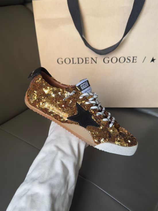 Golden Goose Gold Sequin Premium Soft Leather Comfortable Daily Sneakers