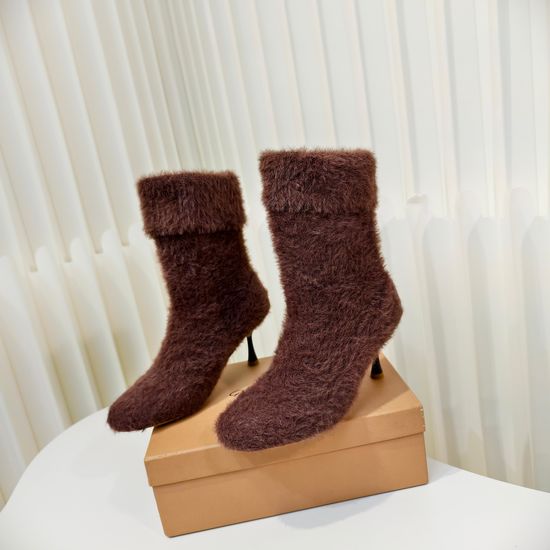 Gianvito Rossi Fuzzy Lined Ankle Boots with Special Shaped Heel
